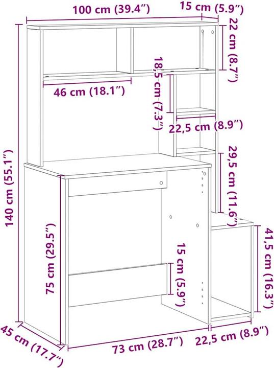Produktbild VidaXL Schreibtisch mit Regal Schwarz 100x45x140 cm Holzwerkstoff Bürotisch (100 x 45 x 140 cm)