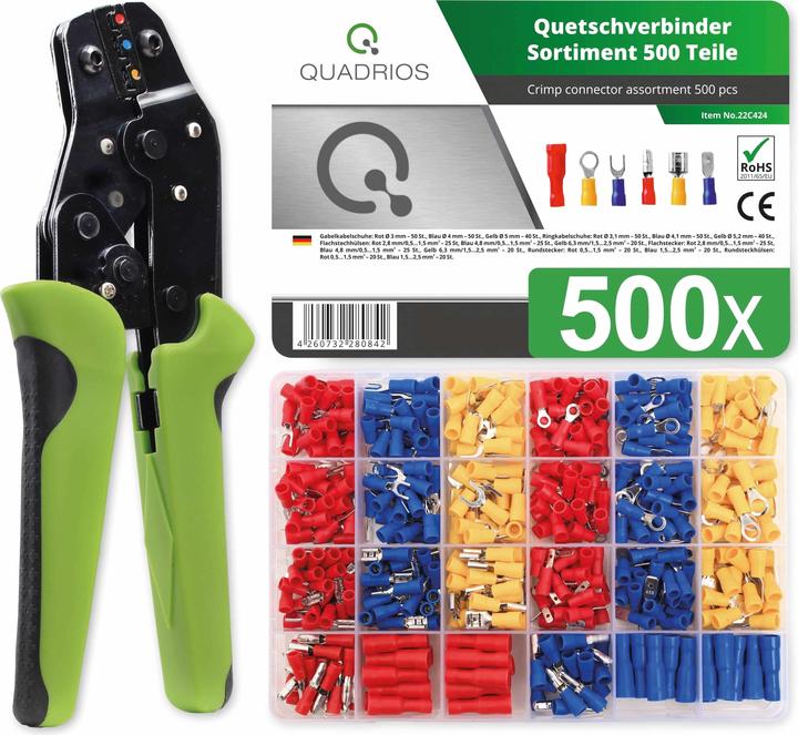 Produktbild Quadrios Multifunktions-Crimpzange für isolierte Kabelschuhe mit Quetschverbinder-Set