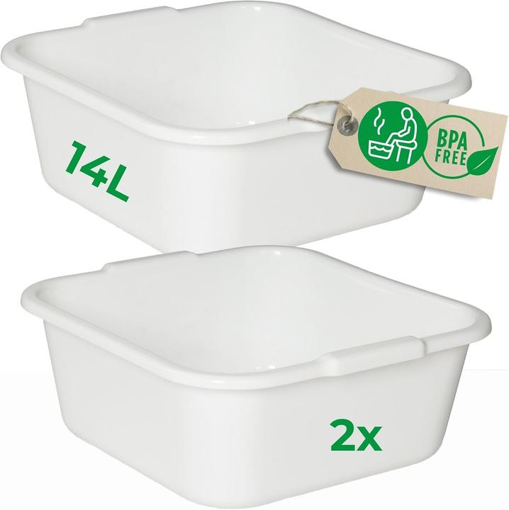 Novaliv 2X Spülschüssel eckig 14L, 38x38 cm, Weiss, BPA-frei Spülmaschinenfest Ideal für Küche und Ca