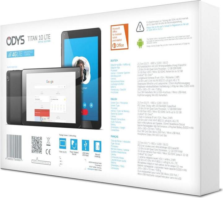 Actual product image Odys n 10 LTE (4G, 10.10", 16 GB, Black)