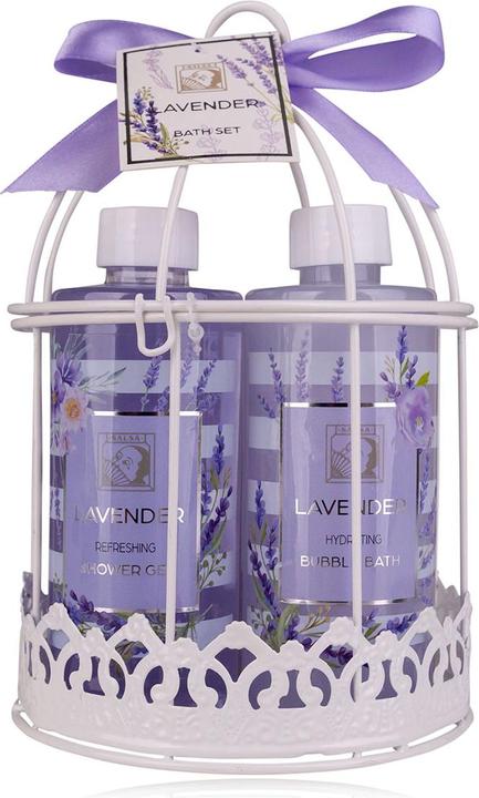 Immagine prodotto Accentra Set da bagno LAVENDEL in gabbia per uccelli, include 210 ml di gel doccia, 210 ml di lozione per il (Set per la cura del corpo, Set per la cura dei capelli)