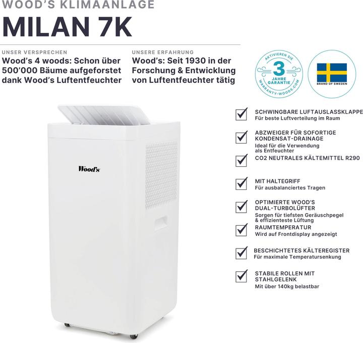 Image du produit Wood's AC Milan 7K Smart Home (25 m², 7000 BTU/h)