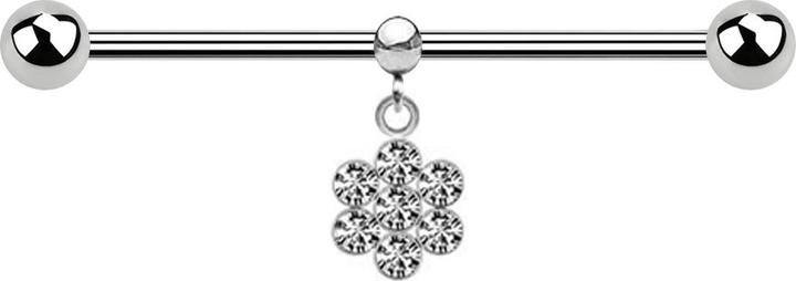 Star Piercing Barbell silber zwei Kugeln mit Kugel Ring Anhänger Blume sieben Kristalle silber (Chirurgenstahl 316L, ohne Messing)