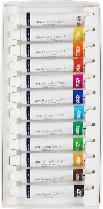 Actual product image Faber-Castell Acrylic paint in tube, 12-count cardboard box Highly pigmented, light-fast colours with glossy (DAA326, 20 ml)