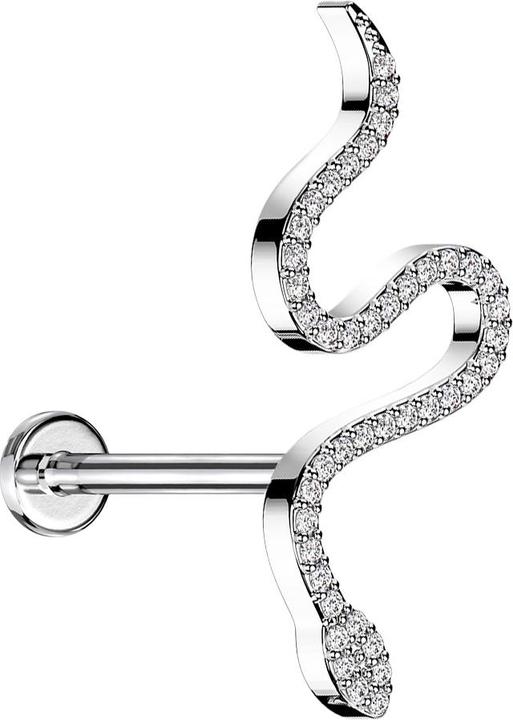 Star Piercing Micro Labret Innengewinde silber Schlange gross Kristalle silber (Messing, Chirurgenstahl 316L)