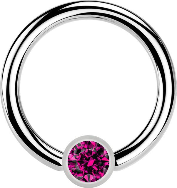 Produktbild Star Piercing Micro Ball Closure Ring silber und Kristall fuchsia (Chirurgenstahl 316L)