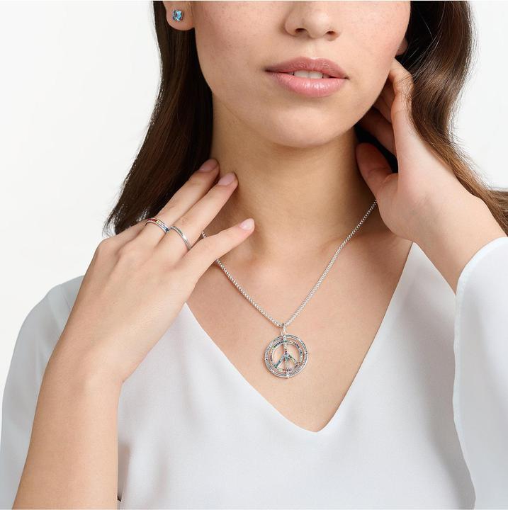 Immagine prodotto Thomas Sabo Ciondolo Segno di Pace con Pietre Colorate Argento Annerito (Argento 925)