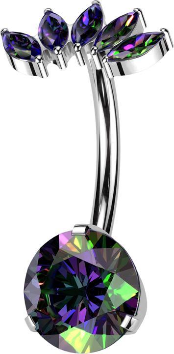Hollywood Body Jewelry Threadless Banane silber Kristall dunkel multicolor gefasst und Fächer silber mit fünf Kristalle dun (ohne Messing, Titan G23)
