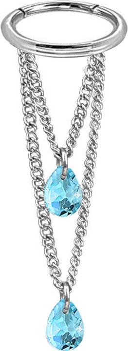 Image du produit Star Piercing Micro anneau segment pliable argent pendentif horizontal deux chaînes deux cristaux ovales aqua (Acier chirurgical 316L, sans laiton)