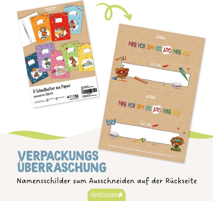 Produktbild Papierdrachen 8 Schnellhefter aus Karton – DIN A4 – Superhelden Tiere (A4, 8 x)