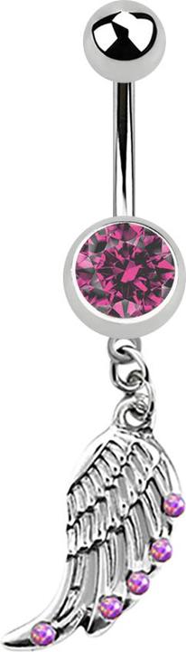 Star Piercing Banane silber mit Anhänger Flügel und Opal pink (ohne Messing, Chirurgenstahl 316L)
