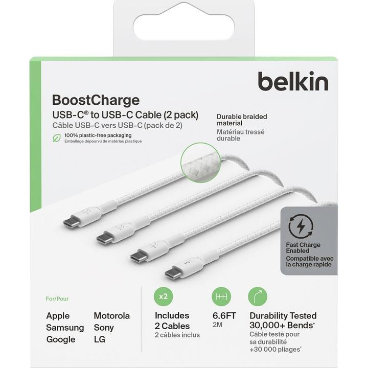 Productafbeelding Belkin USB-C naar USB-C gevlochten PVC 2m Twin Pack (2 m, USB 2.0, 60 W)