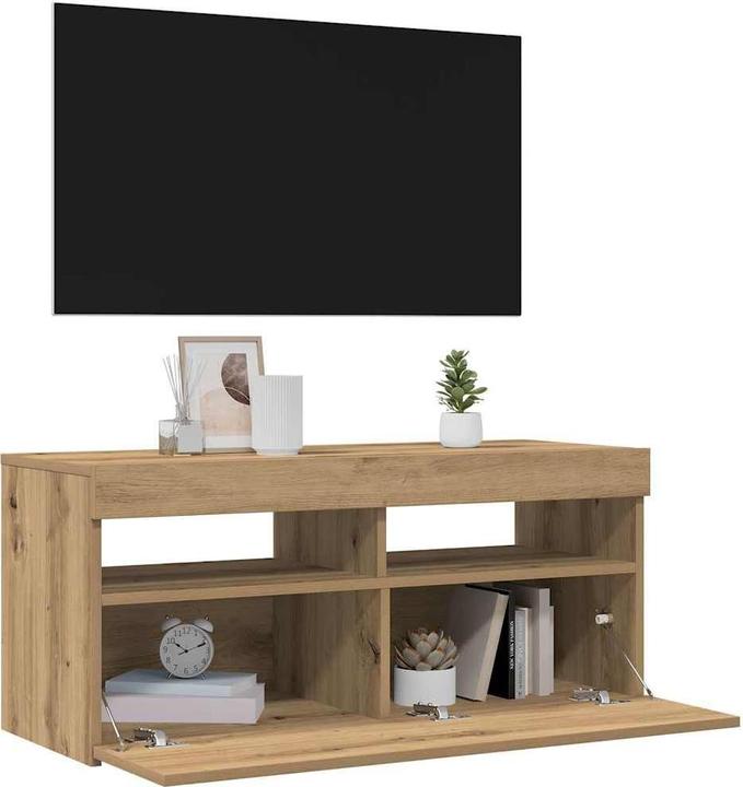 Actual product image VidaXL TV Schrank Lowboard Fernsehschrank Fernsehtisch mit LED Artisan-Eiche (90 x 35 x 40 cm)