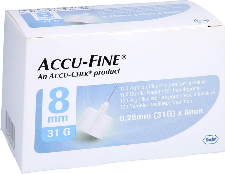 Produktbild Roche ACCU-FINE Sterile Nadeln für Insulinpens 8 mm, 100 St KAN (Insulinspritze)