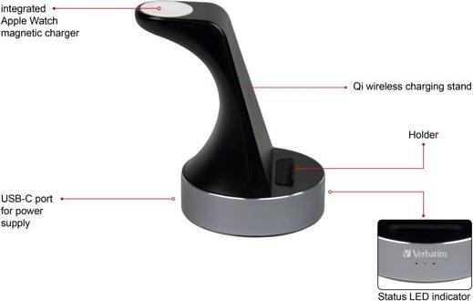 Actual product image Verbatim 2 in 1 Qi Wireless+Apple Watch Charger (20 W)