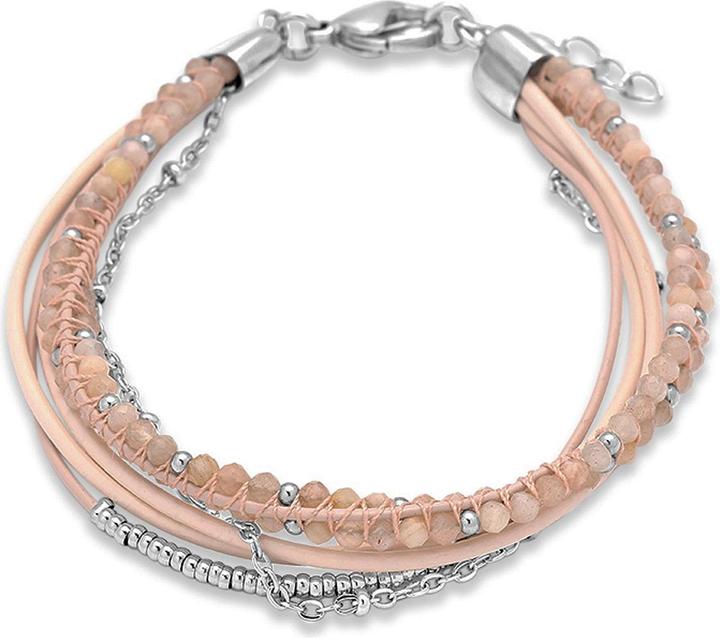Leyda Armband Leder Edelstein mit Edelstahl (19.50 cm, Stein, Leder, Edelstahl)