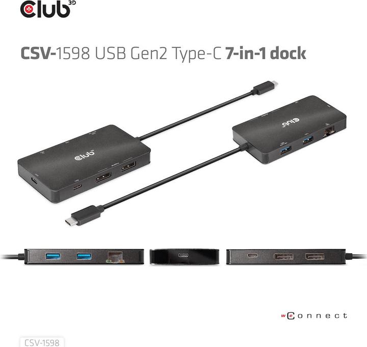 Productafbeelding Club 3D Club3D USB 7-in-1 Hub USB-C > 2xDP/2xUSB/2xUSB-C (USB-C, 7 Havens)