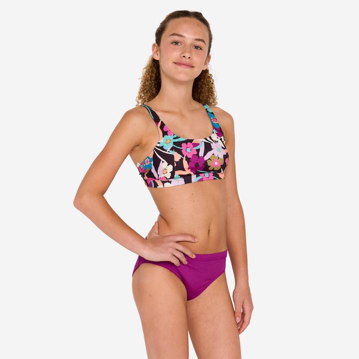 Image du produit Olaian Bas de maillot de bain fleuri surf Fille - Alma hao prune