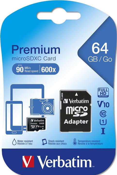 Actual product image Verbatim Micro SDXC Card Class 10 (64 GB, microSDXC, U1, UHS-I)