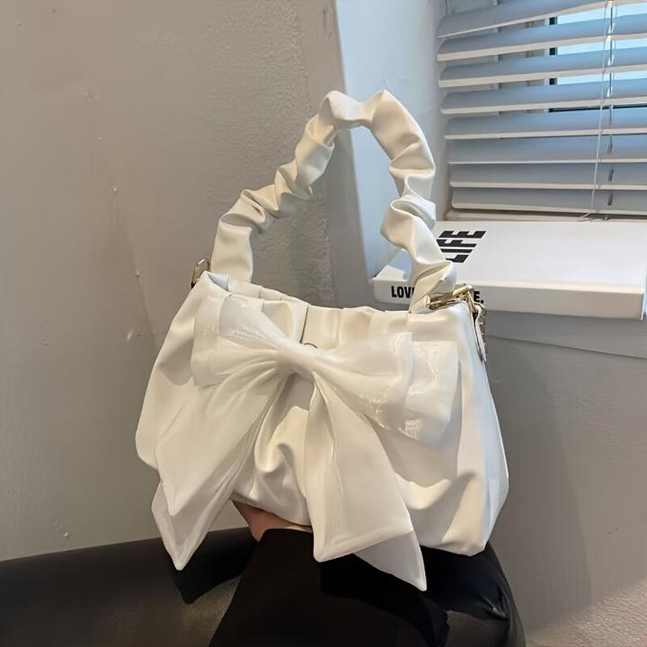 Only-Bags.Store Chic bow shoulder bags, monochrome bags with magnetic closure and polyester lining