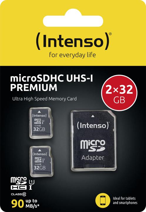 Immagine prodotto Intenso UHS-I Premium (2-Pack) (32 GB, microSDHC, U1, UHS-I)