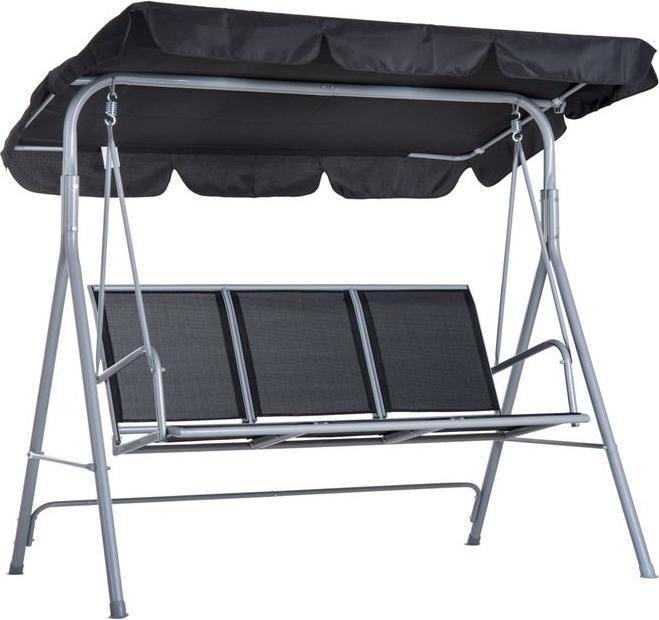 Produktbild Swisshandel24 Hollywoodschaukel 3-Sitzer Gartenschaukel Schaukelbank mit Dach Metall Schwarz+Silber 171 x 108 x 15