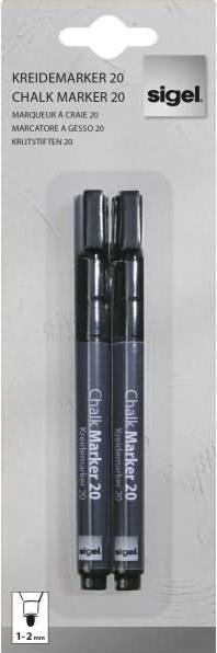 Sigel Artverum chalk marker 20 Round (1-2 mm) (Black, 2 mm, 2 x)