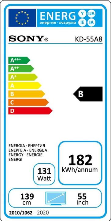 Etichetta energetica Sony KD55A8 (55", OLED, 4K, 2020)