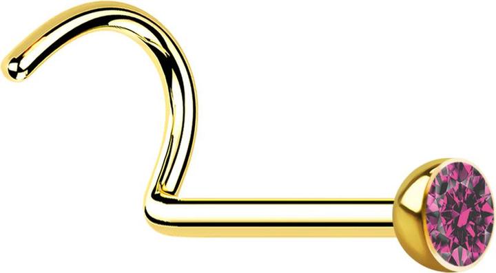 Star Piercing Nasenstecker gebogen vergoldet mit Kristall pink (Chirurgenstahl 316L)