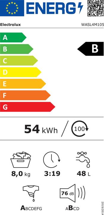 Label énergétique Electrolux WASL4M105 (8 kg, Gauche)