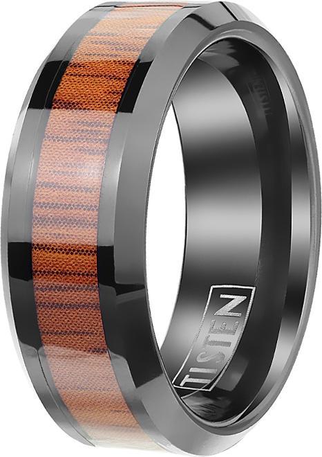 Star Piercing Ring schwarz mit Holzstreifen (Wolfram, ohne Messing)