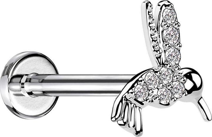 Star Piercing Micro Labret Innengewinde silber Kolibri Kristalle silber (Messing, Chirurgenstahl 316L)