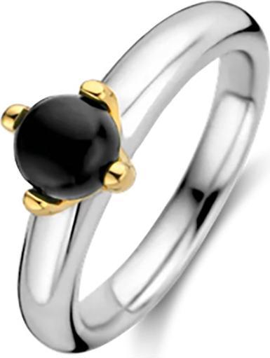Ti Sento Milano Ring mit Onyx bicolor vergoldet 12126BO (56, 925 Silber)
