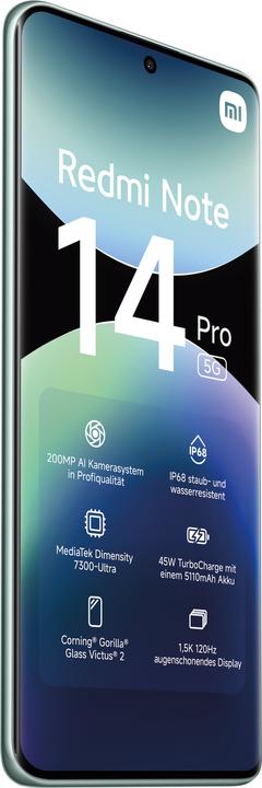 Image du produit Xiaomi Redmi Note 14 Pro 5G (256 Go, Coral Green, 6.67", Double SIM, 200 Mpx, 5G)