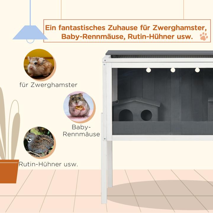 Produktbild PawHut Zwerghamster-Käfig Tannenholz, Metall Dunkelgrau
