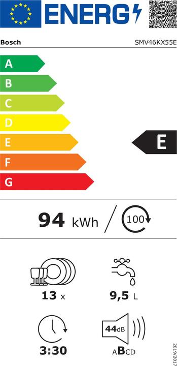 Energie-Label Bosch Hausgeräte SMV46KX55E - Volledig gentegreerde vaatwasser