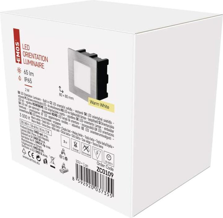 Produktbild Emos LED Treppenlicht – Einbauleuchte 80×80, 1,5W warmweiss IP65 (65 lm)