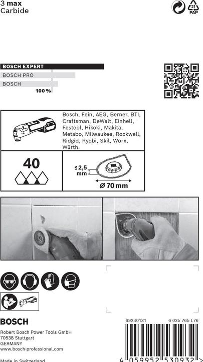 Actual product image Bosch Professional Zubehör EXPERT 3 max AVZ 70 RT4 plate for removing joints for multifunctional tools, 70 mm