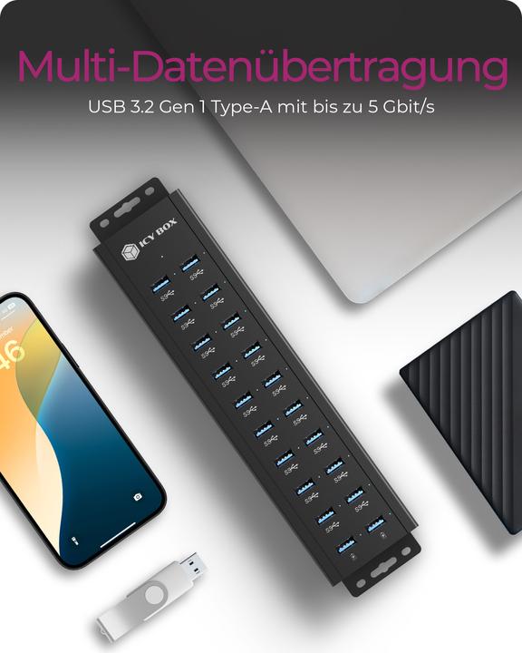 Actual product image Icy Box IB-HUB1720-U3 (USB-B, 20 Ports)