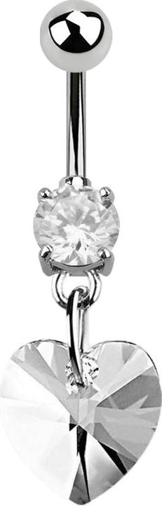 Star Piercing Banane silber mit Anhänger Swarovski Kristall Herz klein (Chirurgenstahl 316L, ohne Messing)
