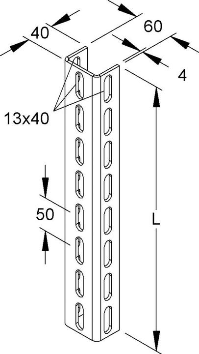 Actual product image Niedax NIE U6040/1500F U-profile 60x40x1500mm hot-dip galvanised DIN EN ISO 1461 (1500 mm, 40 mm, 4 mm)