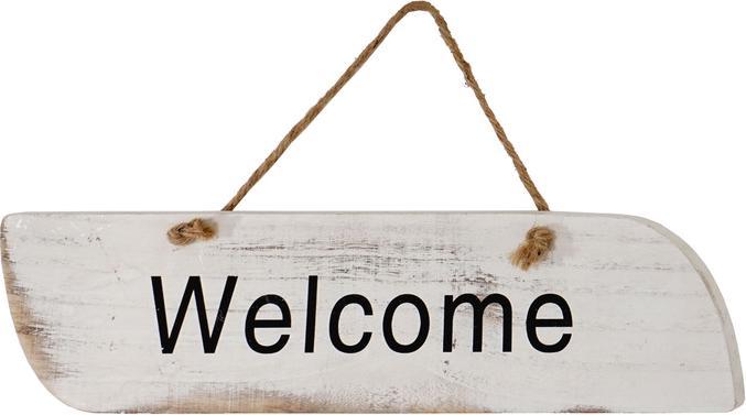 Image du produit Swisshandel24 Panneau mural Welcome, panneau décoratif en bois, look shabby 10x43x1cm blanc (10.5 x 43 x 1 cm)