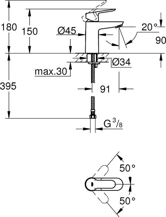Actual product image Grohe Washbasin mixer,, Start Edge, DN 15, S-Size, without pull rod, chrome