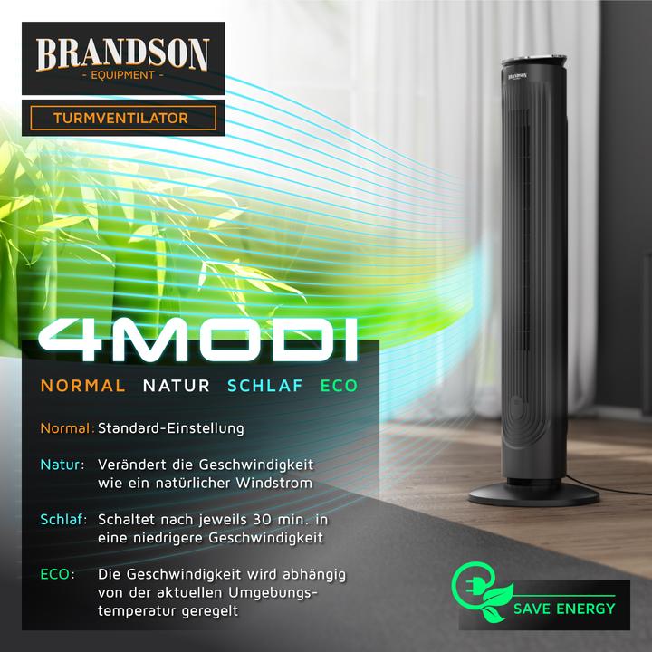 Actual product image Brandson Turmventilator, Fernbedienung, Aromafach, 40 W, Oszillation, 3 Modi, Timer, leise, Standventilator (40 dB)