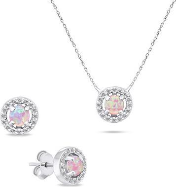 Brilio Charming Silver Opal Jewelry Set SET225WP (Earrings, Necklace)
