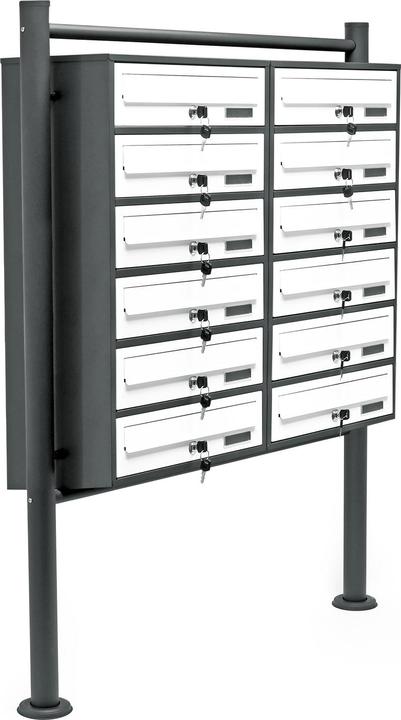 Wiltec 12er Briefkastenanlage Anthrazit/Weiss 898x270x1500 mm Standbriefkasten