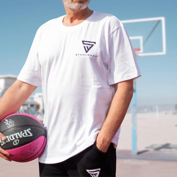 Immagine prodotto Stahlwerk T-shirt bianca taglia XXXL Camicia a maniche corte con stampa del logo in cotone 100%. (3XL)