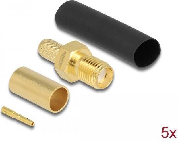 Actual product image Delock SMA socket for crimping LMR200 with matching heat shrink tubing (Antenna cable)