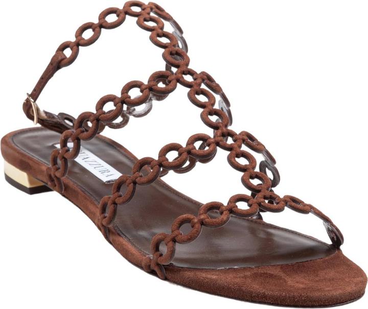 Actual product image Aquazzura Aquazzurra flat infinity chain ​​suede sandal brown color (38)