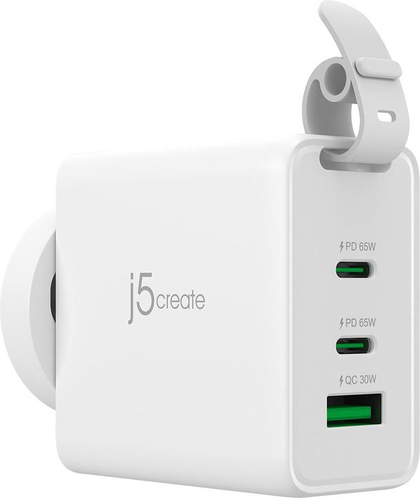 Produktbild j5Create 65-Watt-GaN-USB-C-Reiseladegerät mit 3 Anschlüssen, einschliesslich austauschbaren Netzsteck (65 W)